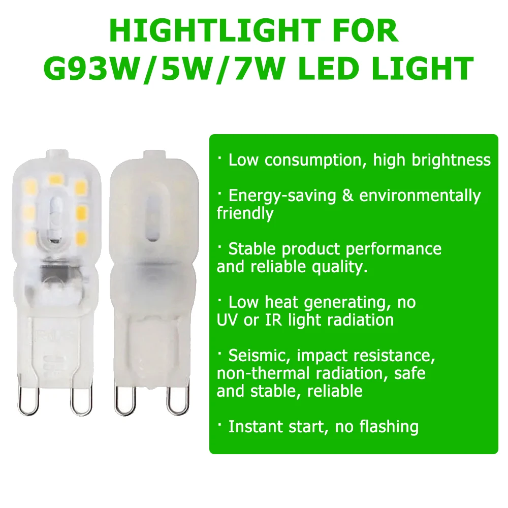 Фото Диммируемая светодиодная лампа G9, 3 Вт, 5 Вт, 7 Вт, 2835SMD, 14 светодиодов, 22 светодиода, 32 светодиода, светодиодные лампочки 110 В, 220 В, прозрачная/молочно-белая лампа для дома, 10 шт./партия №2