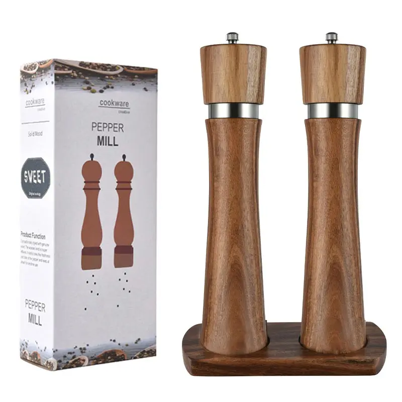 Steel Ring Pepper Grinder,Manual Acacia Wood Pepper Mill,Multi Use Seasoning Bottle,Ceramic core,BBQ Tool Shaker Grinder Sets ﻿