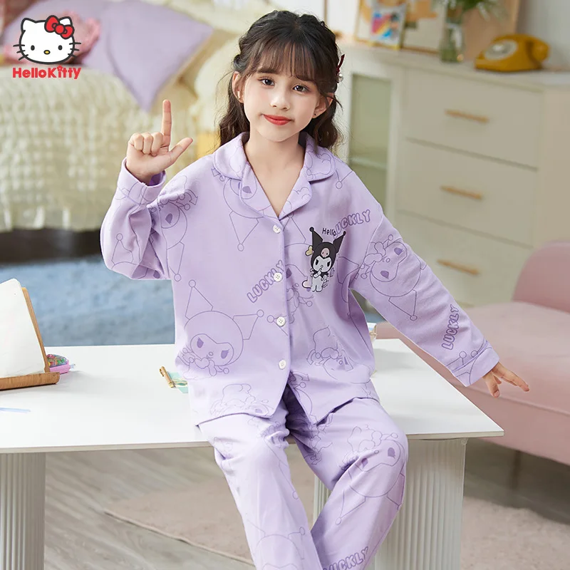 

Kawaii Sanrio My Melody Cinnamoroll Kuromi весна-осень детские пижамы Мультяшные милые женские пижамы с длинным рукавом