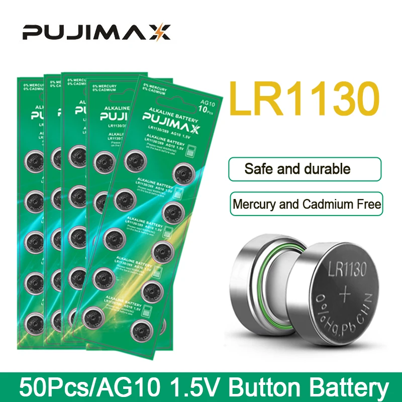 Pujimax Ag10 1.5V Batteria Alcalina Ag10 Lr1130 Lr54 Batteria A Bottone Batteria Usa E Getta Per Cronometro Calcolatrice Orologio Elettronico