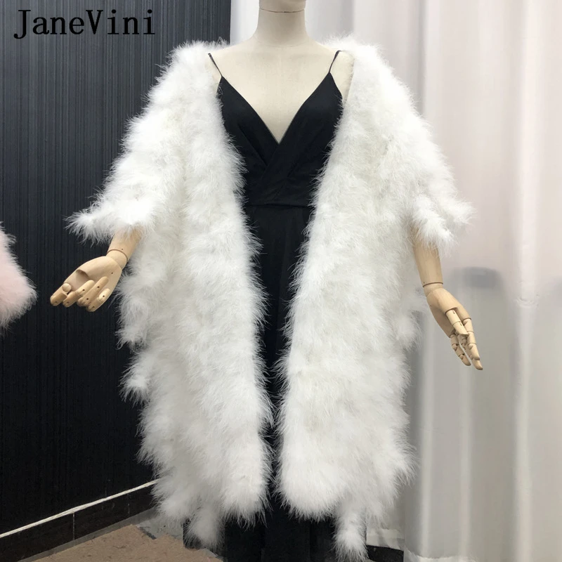 

JaneVini 230*42cm Plus Size Real Ostrich Fur Wraps Shrug for Women White Shawl Bridal Bolero Noiva Wedding Cape Fourrure Mariage