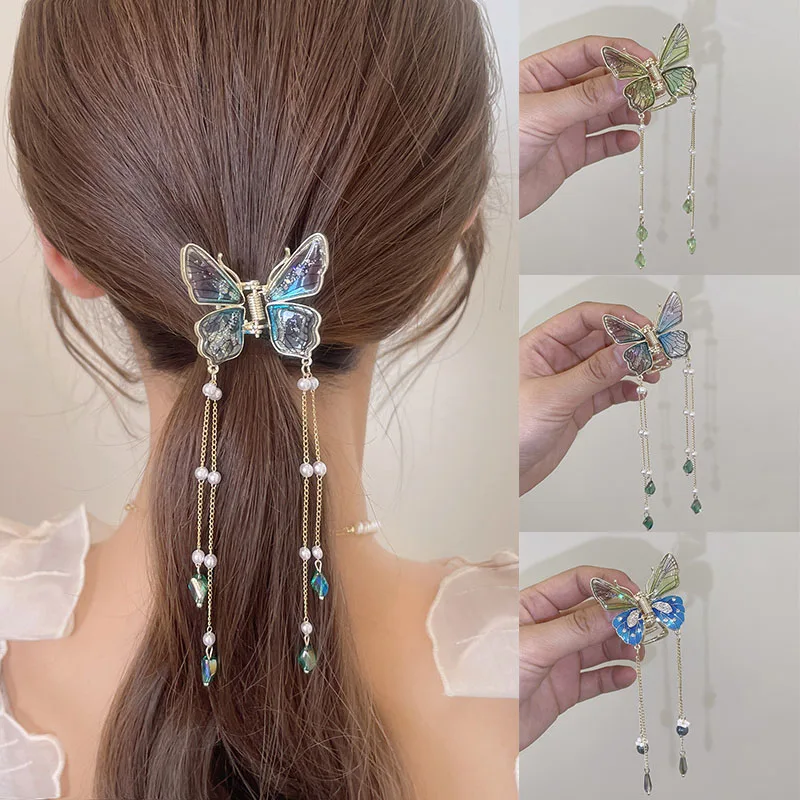 The New Super fairy temperament Ice Crystal Butterfly Tassel Style Hairpin Butterfly Headwear Accessories Head Accessories Women