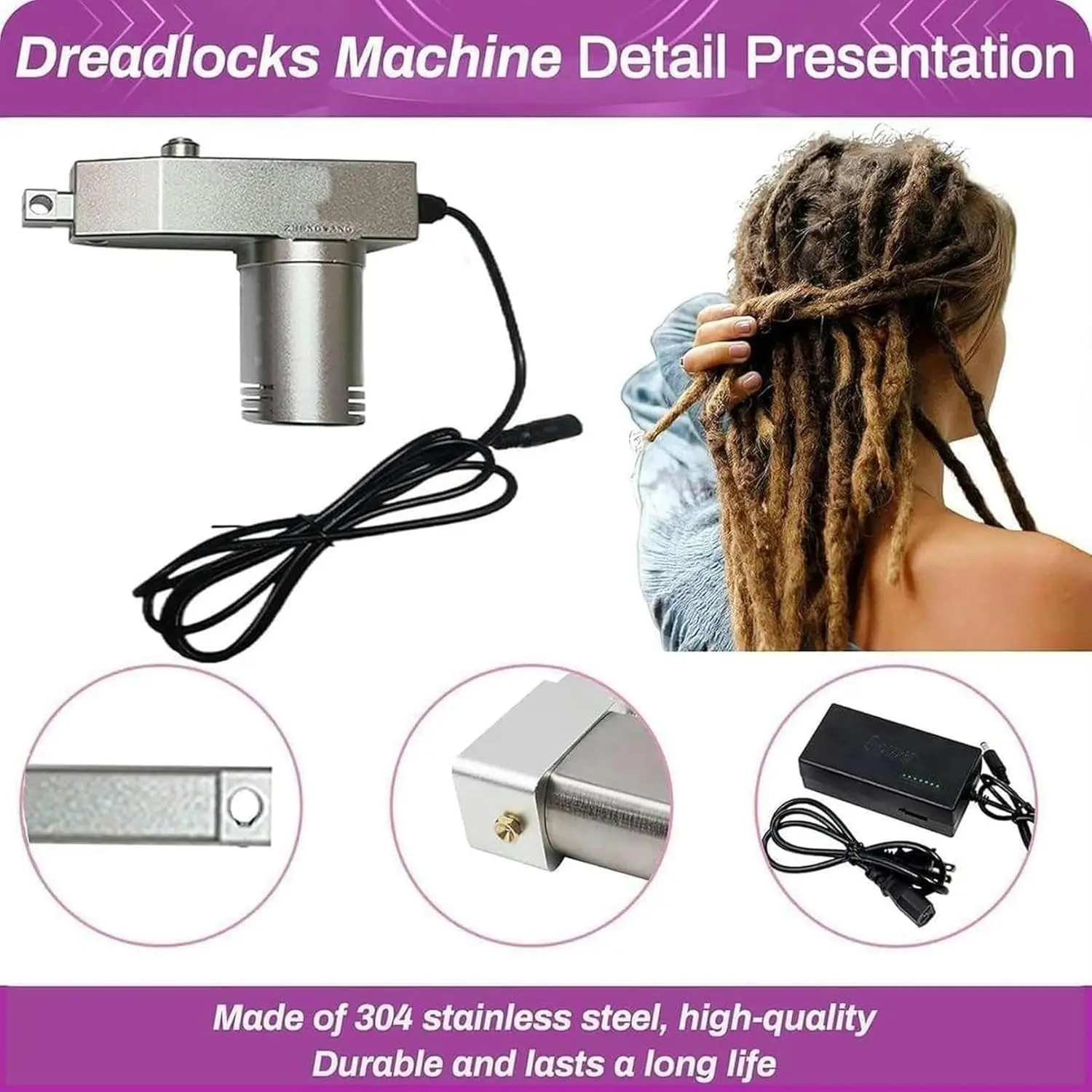 Dreadlock Maker Machine,Portable Handheld Electric Dreadlock Tools,for Dreadlock Suitable for Long Human Hair and Synthetic Hair 5