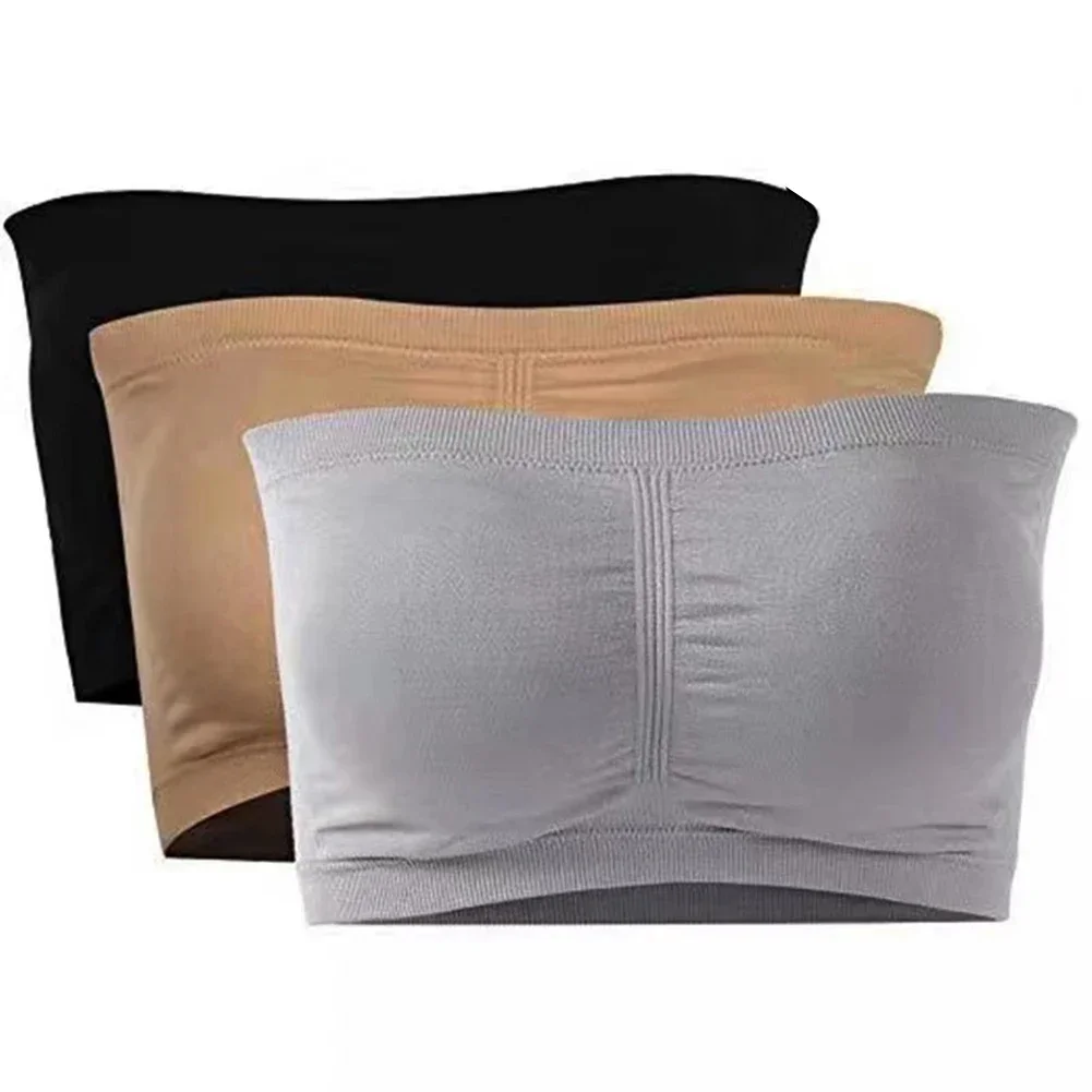 Women Lingerie Bra Women Tube Tops Double Layers Plus Size Strapless Bra Bandeau Tube Removable Padded Top Stretchy Seamless Bandeau Bra Boob Crop Spaghetti Strap