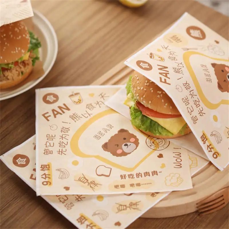 50pcs Square Sandwich Wrapping Paper Oil-Proof Disposable Food Toast Sandwich Hamburger Paper Cut Baking Household Baking