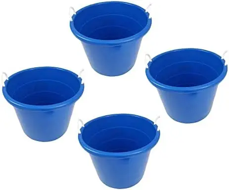 

18 Gallon Plastic Open-Top Storage Round Utility Tub with Rope Handles for Indoor or Outdoor Home Organization, Blue (2 Pack) St