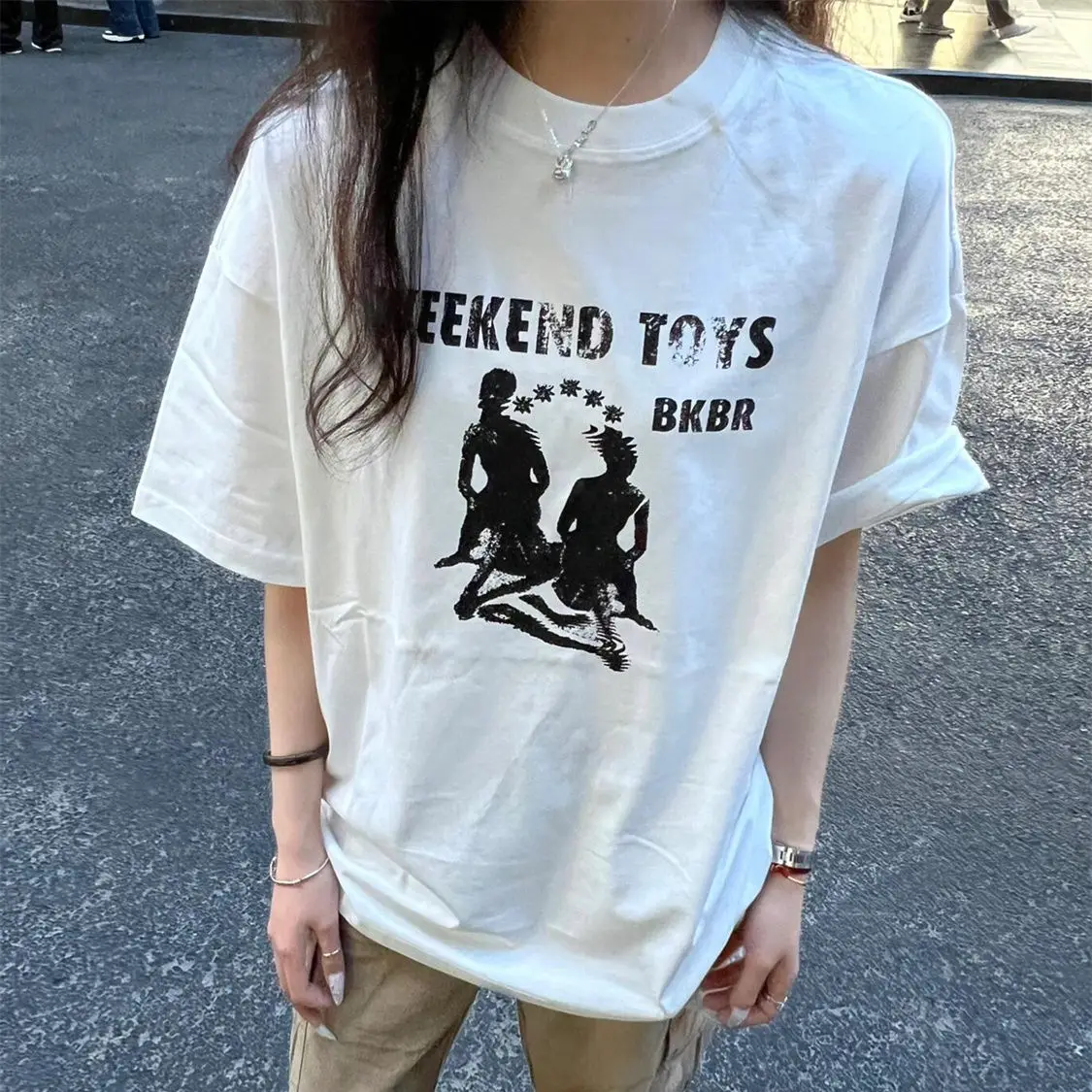 

Summer Korean Street Personality Hip-hop Printed Short-sleeved T-shirt for Women, Versatile Trendy Y2K Retro Slim Top Ins