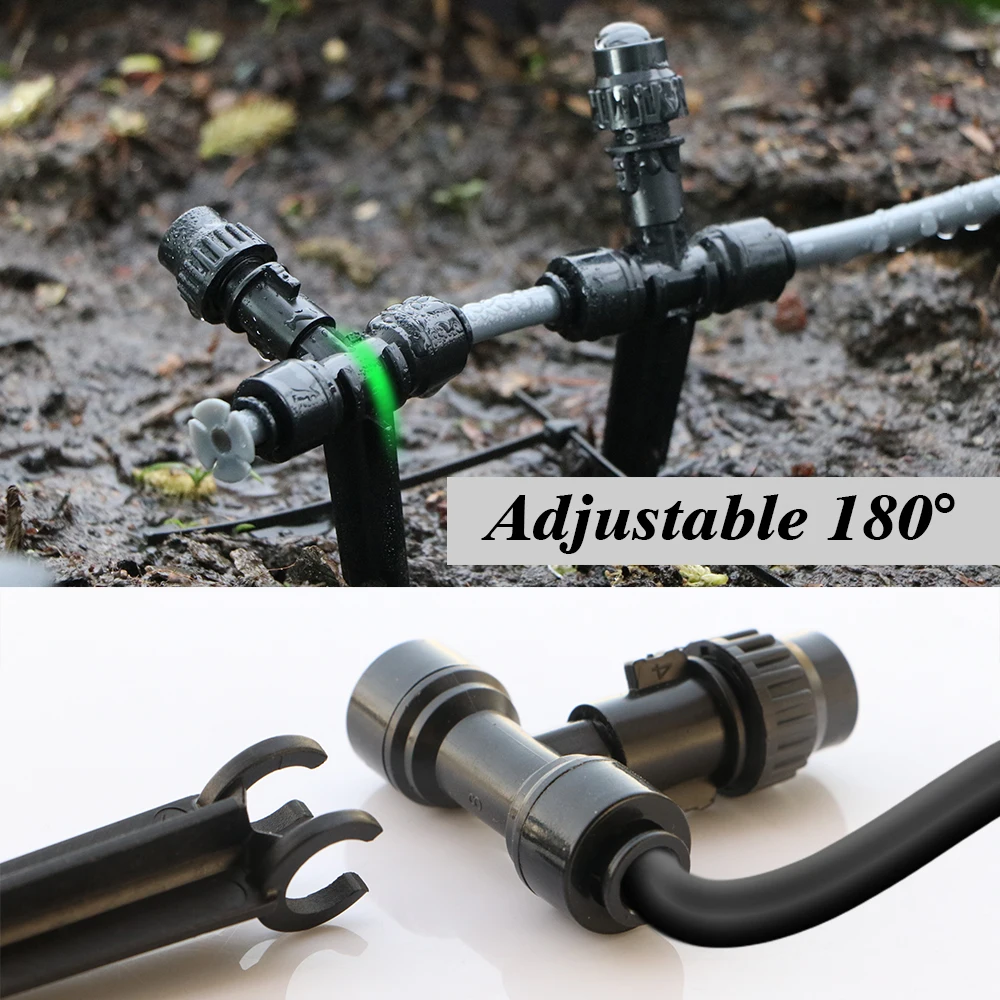 180&deg; Bend Misting Nozzles with Stake, Adjustable Sprinkler 1/4" Fine Atomization Sprayer, Quick Insert Slip Lock, Garden Irrigation, garden sprinkler, garden irrigation nozzle, drip irrigation sprinklers
