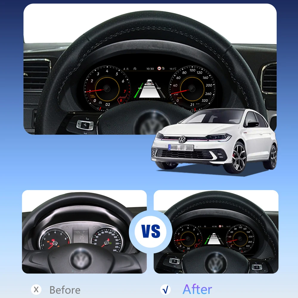 PrelingCar 10,25 panel de tablero Digital para VW Variant Caddy Touran T6 EOS Sharan Golf 5 instrumento Virtual Paneel Cockpit 6
