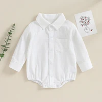 Suefunskry Newborn Baby Boy Cotton Linen Shirt Romper Solid Color Long Sleeve Lapel Button Down Jumpsuit Clothes