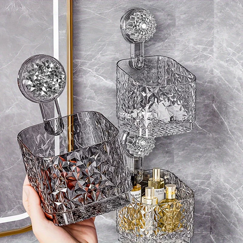 Suction Cup Bathroom Shelf No Drill Wall Mount Corner Shower Shelf Shampoo Holder Shower Caddy Drain Basket Bathroom Organizer 2
