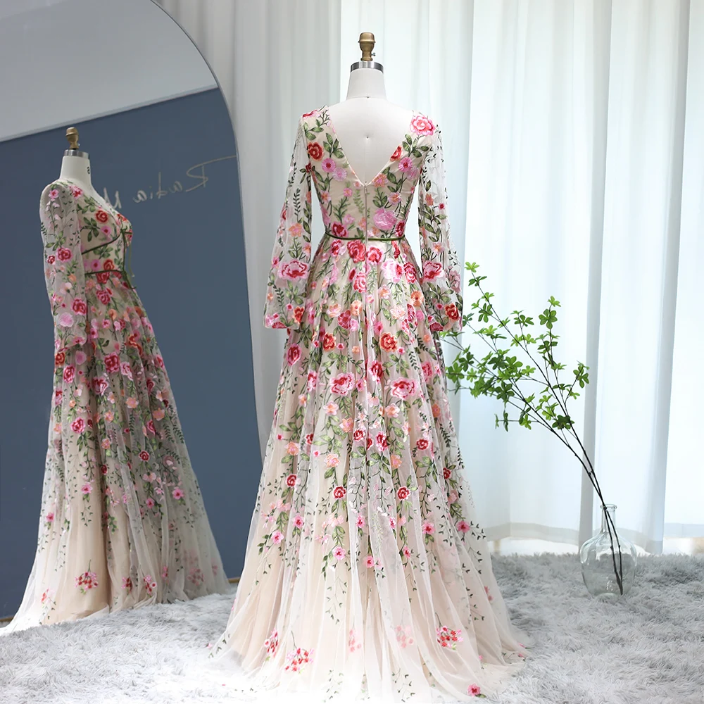 S992b2e292a154984b2e0d409013ffc0cV Luxury Embroidery Long Evening Dresses Garden Floral Vintage Formal Prom Dress for Women Wedding Party Mallzona