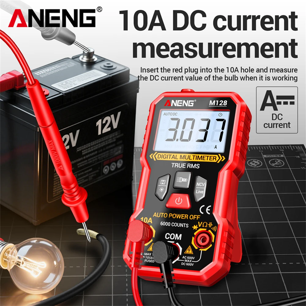 다기능 미니 멀티미터 ANENG M128 6000 카운트 AC/DC 전압 전류 저항 커패시터 NCV 전압 유도 테스터 도구