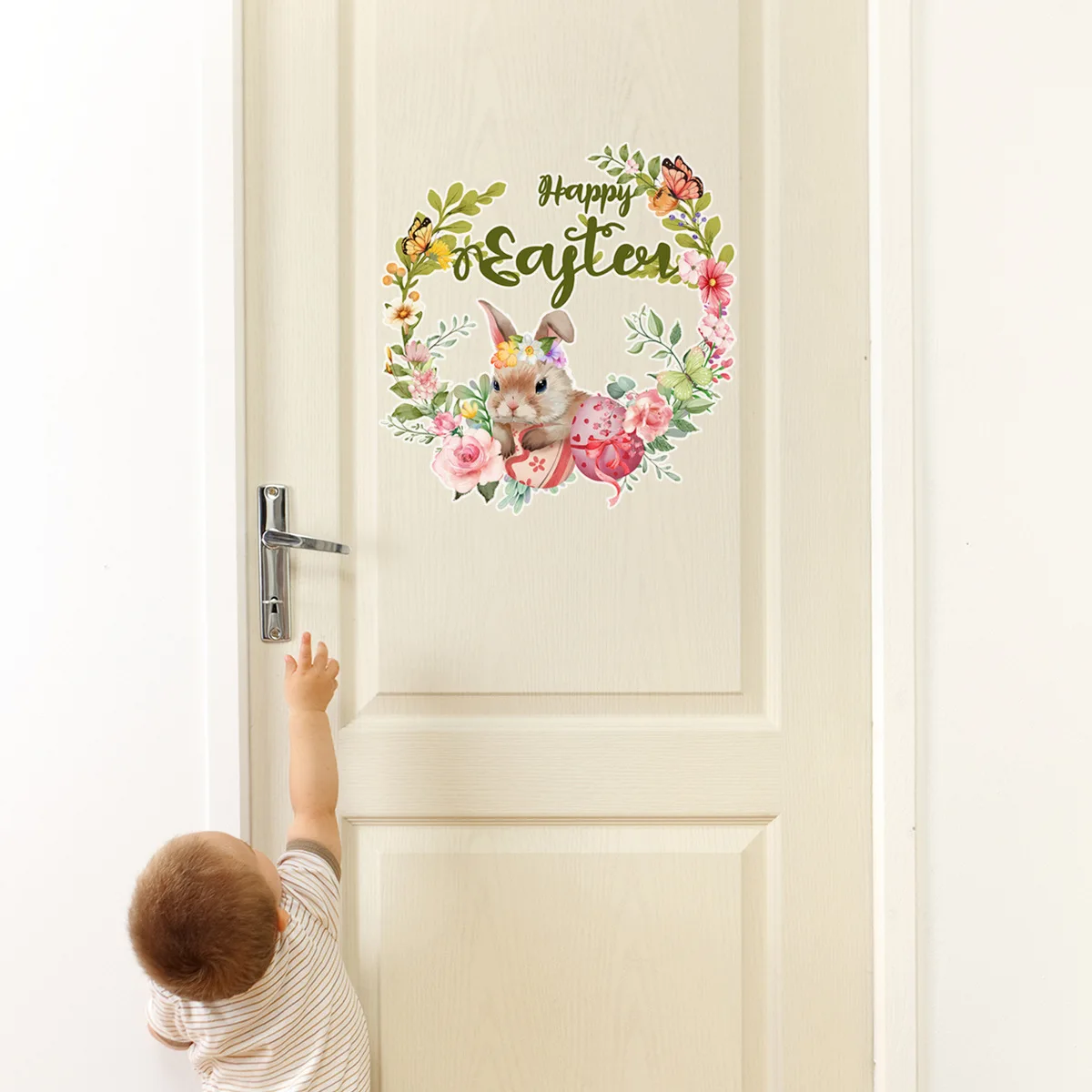 Rabbit Color Egg Wreath Butterfly Wall Stickers Vinyl Decoration Nursery Art Decals for Kids Room Home Decor Home Decoration