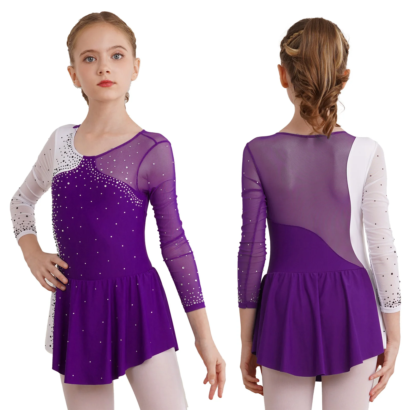 

Детское балетное платье-пачка для девочек, костюм для фигурного катания на коньках с длинным рукавом, блестящая сетчатая одежда для гимнастики, выступления, танцевальной одежды