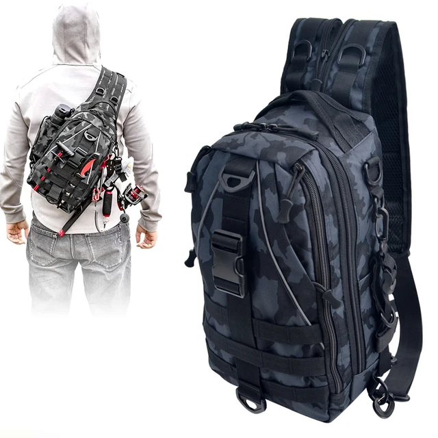 Fishing Backpack Tackle Sling Bag with Rod Holder Multifunction