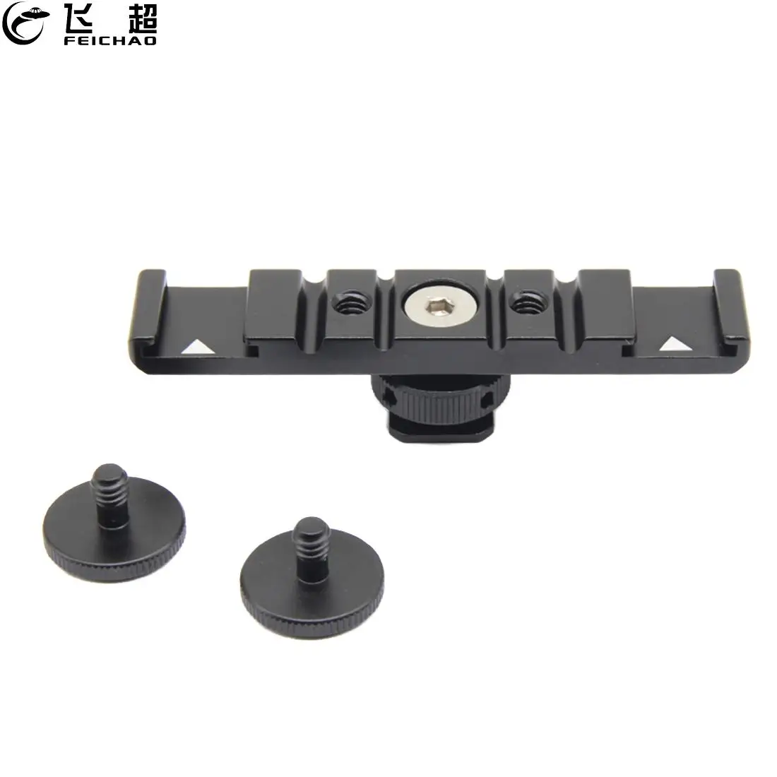 Cold Shoe Bracket Dual Hot Shoe Extension Mount Bar With Cable Clamp