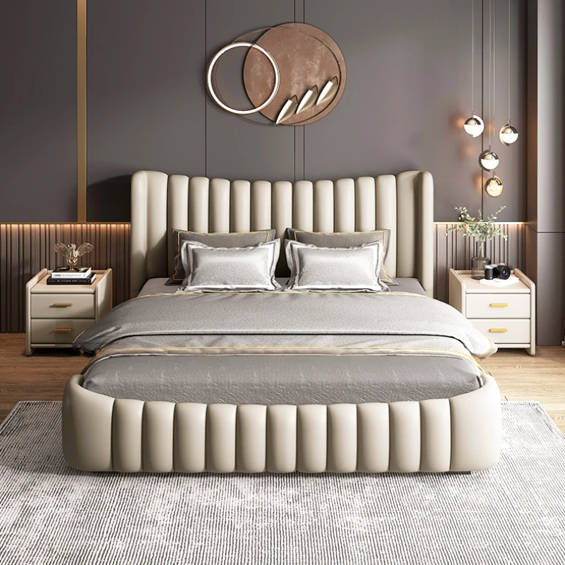 

Elegant Modern Double Bed Storage Leather King Size Bed Italian Luxury Camas De Dormitorio Bedroom Set Furniture Queen