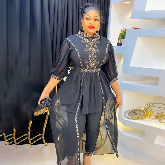 Robe Africaine Femme Chiffon Dress Pants Suit African Women Plus Size Two  Piece Set Party Gown Tops Trousers Vetement Femme - AliExpress