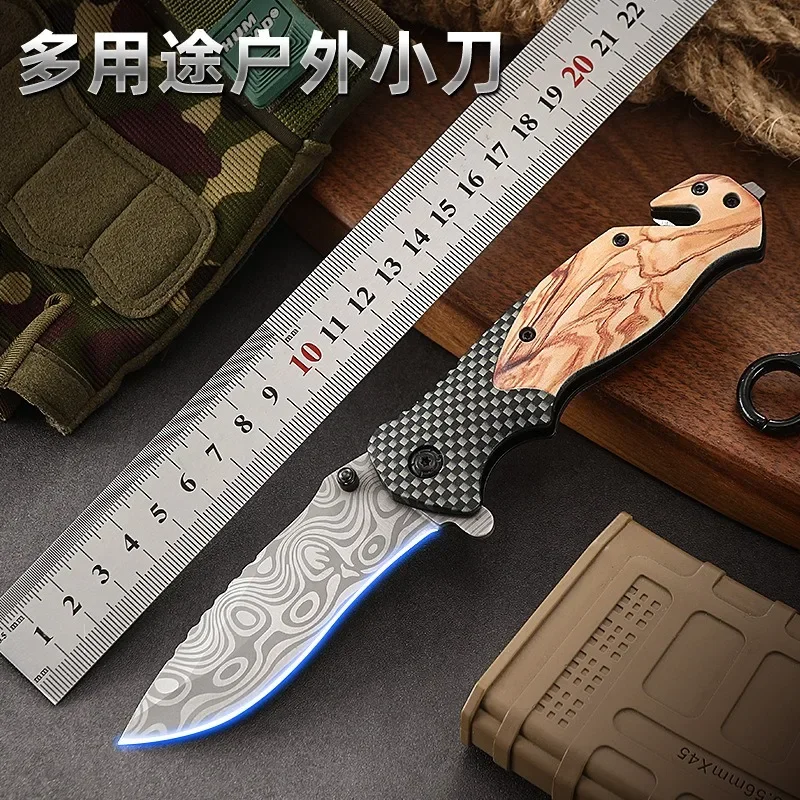 Multi-purpose portable Damascus knife stainless steel folding outdoor knife camping survival high hardness folding knife 3