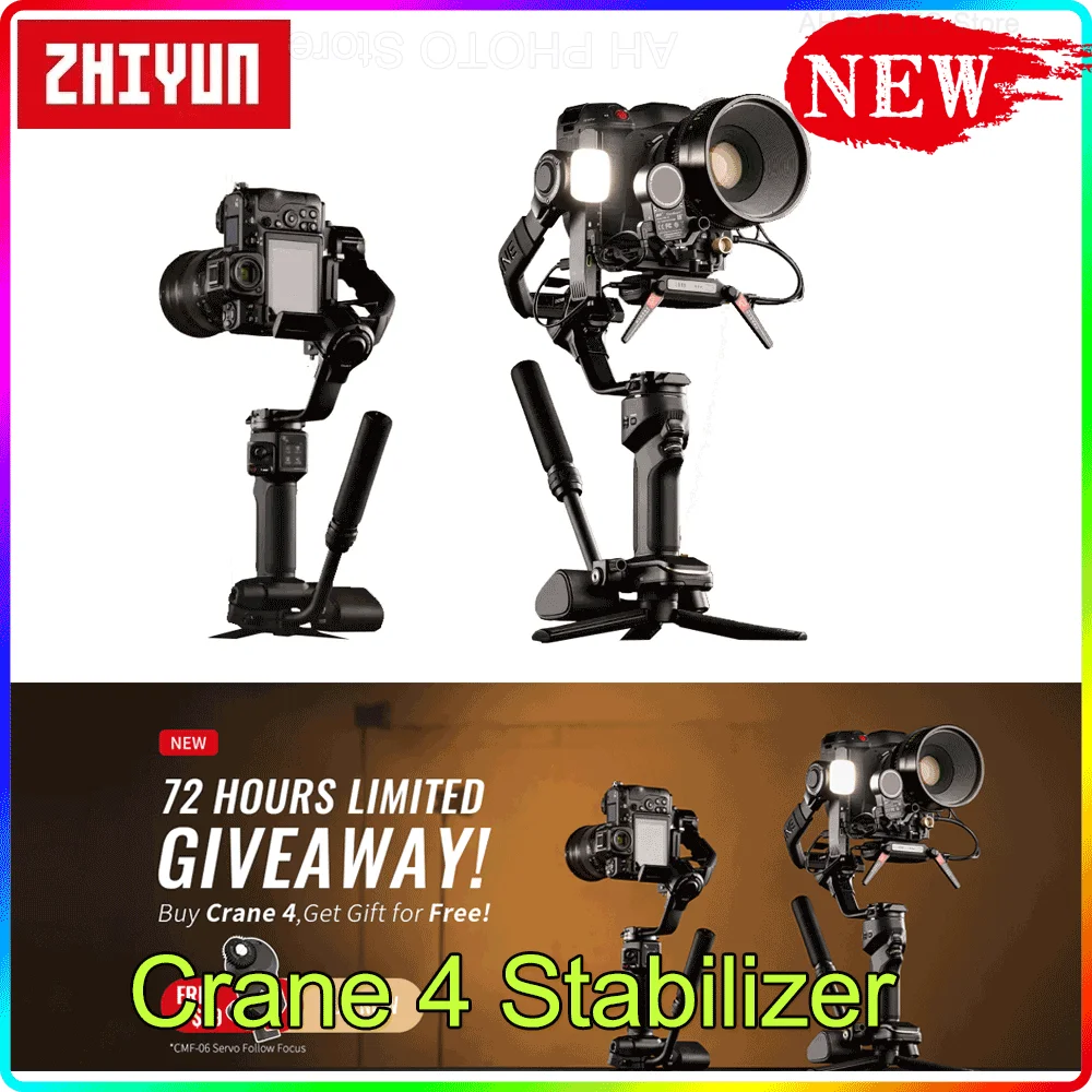 ZHIYUN Crane 4 Camera Stabilizer 3-axis Handheld Gimbal Fill Light DSLR Camera Portrait Shooting For Sony Nikon Canon