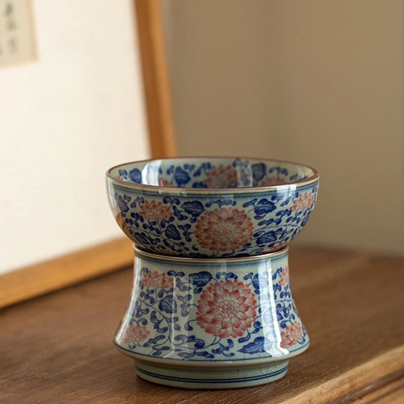 

Real Chinese Retro Jingdezhen Blue and White Tea Strainer Ceramic Tea Filter Tea Strainer Set