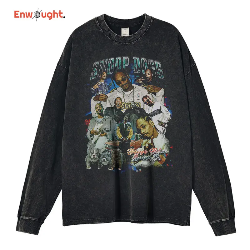 

Футболка Snoop Doggy Dogg с длинным рукавом, винтажная, вареная, в стиле хип-хоп, рэпер певец Snoop, свитшоты с Львом, пуловер, топы большого размера, футболки