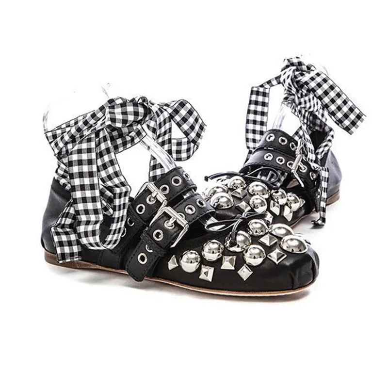 2024 Summer New Fashion Bowknot Lace-up Rivet Soft Bottom Shoes Punk JK Sweet Cute Elegant All-Match Casual Y2k Shoes for Women