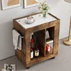 Mid-Century Modern Style Movable Side Cabinet Sofa, Household Brown Trolley Storage Locker And Shelf For Living Room 1