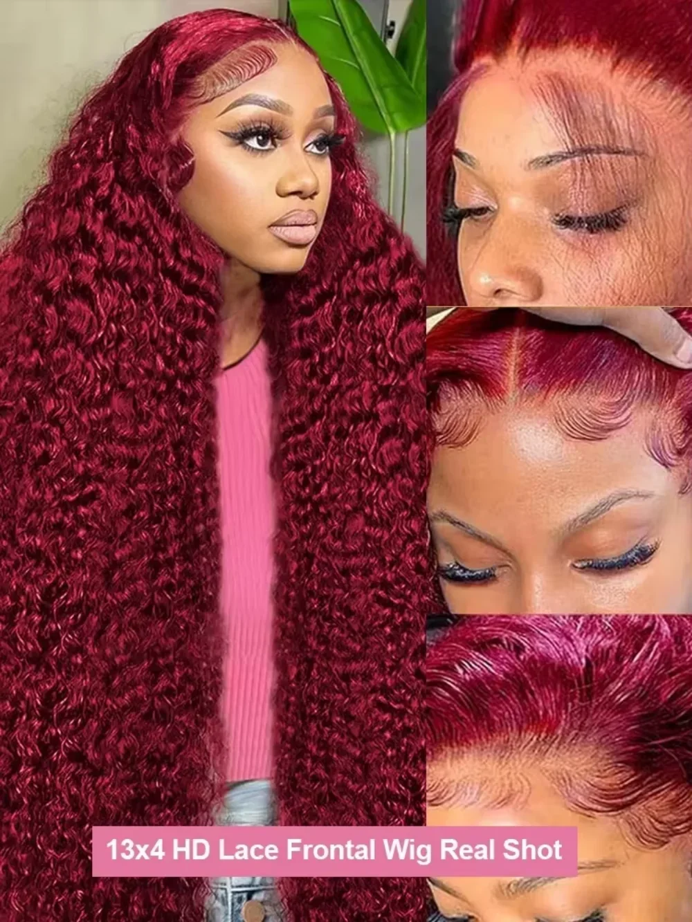 Deep Wave 99J Burgundy 13x6 Lace Frontal Wig Human Hair 13x4 Curly 30 40 Inch HD Transparent Lace Front Wigs Brazilian Red Wine