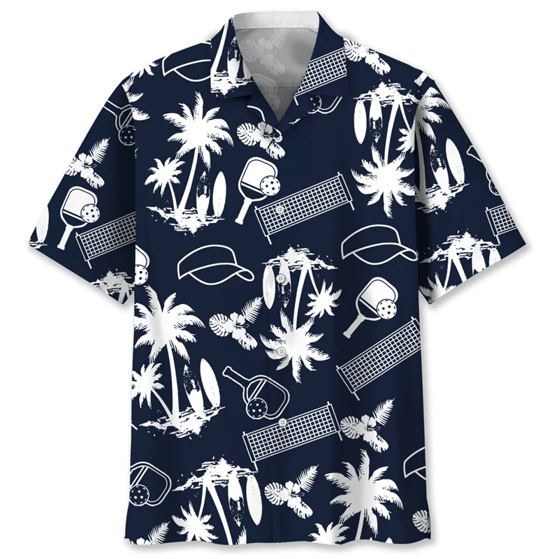 

Pickleball Table Tennis 3d Printed Hawaiian Shirt For Men Summer Sports Pattern Beach Short Sleeves Tops Lapel Button Blouse