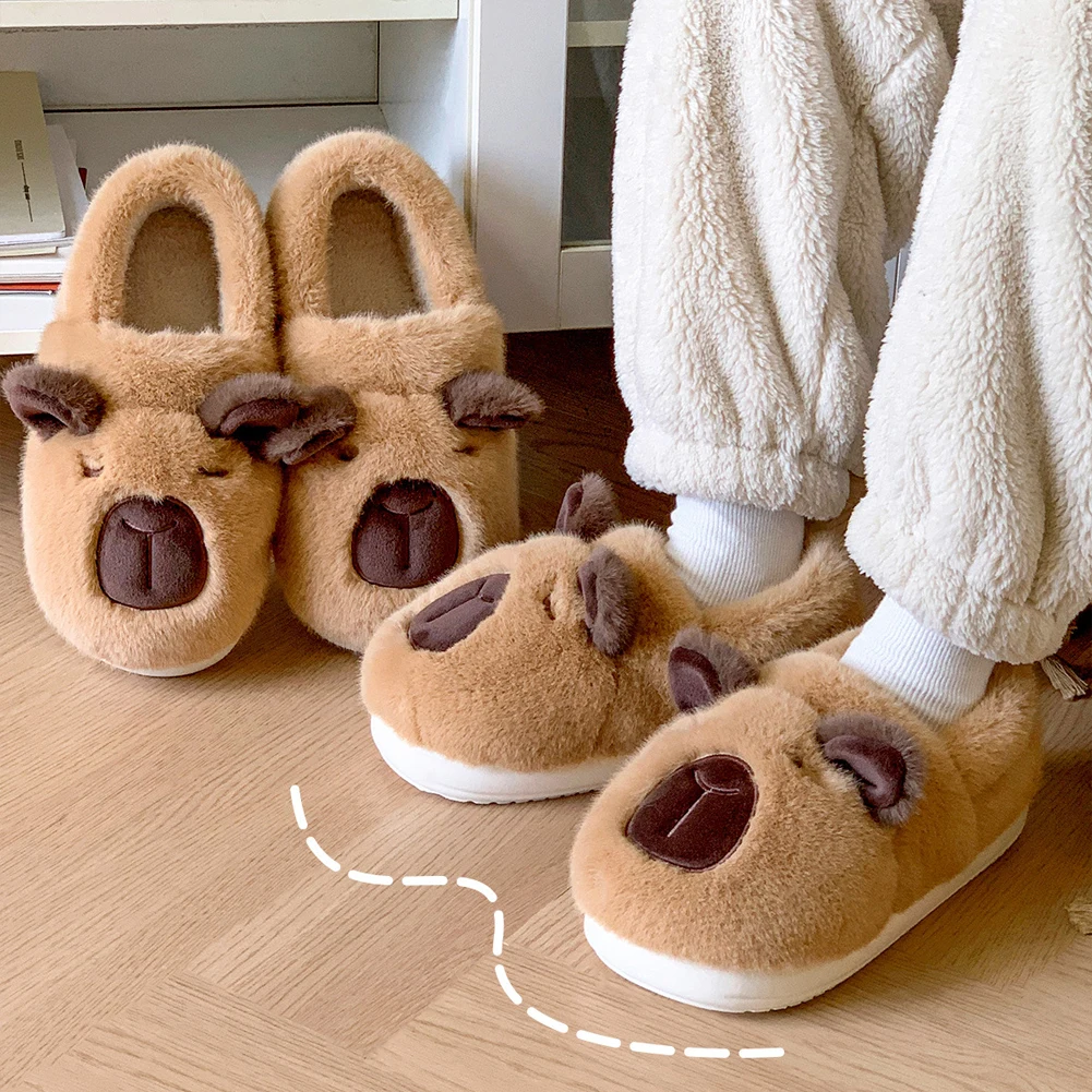 New Plush Capybara Slippers Cute House Furry Animal Slippers Non-slip Comfortable Warm Couple for Winter Indoor