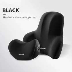Memory Foam Car Headrest and Lumbar Support Cushion Set for Enhanced Comfort (Black set)