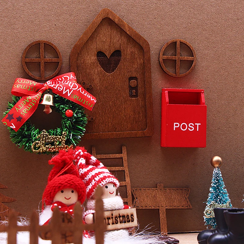 

1Set 1:12 Dollhouse Miniature Christmas Decor Fairy Door Elf Doll Fence Xmas Tree Kerosene Lamp Model Doll House Accessories