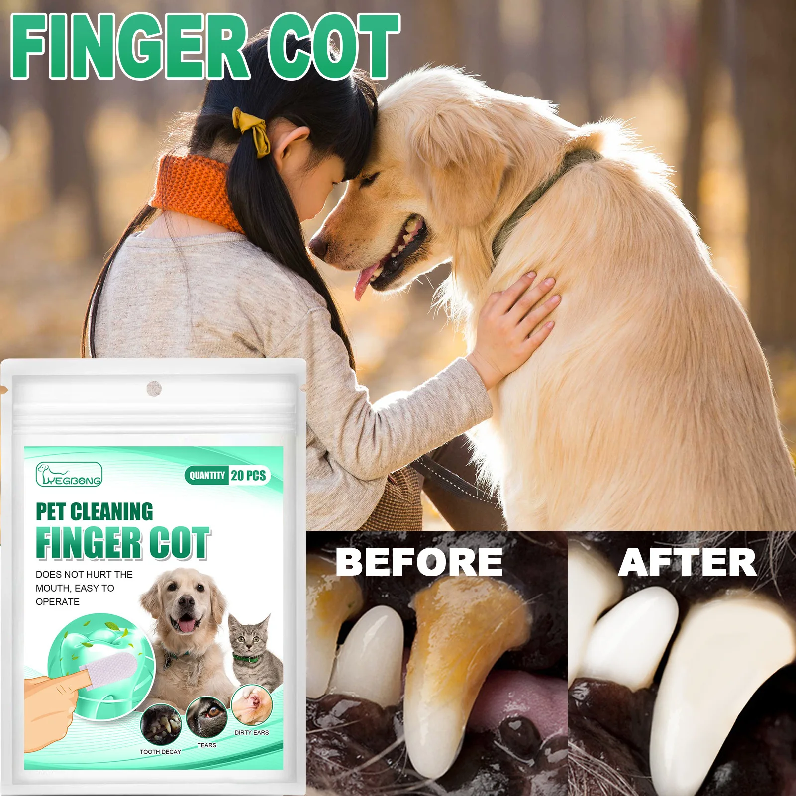 Title 1, Pet Teeth Cleaning Disposable Finger Cot Wet Wi...