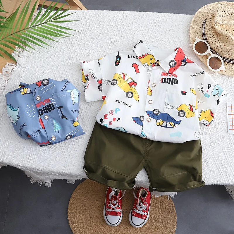 

IENENS Summer Baby Boy Clothes Sets Short Sleeves Print Cartoon Shirt + Shorts Suits Toddler Casual School Clothing Outfits 0-3Y