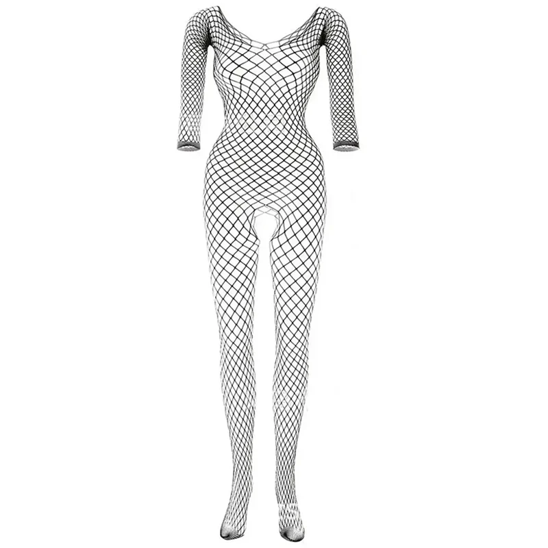 Sexy Lingerie Fishnet Hollow Body Stockings Sexy Crotchless Lingerie Women Erotic Hosiery Transparent Bodystocking Mesh Baby Doll Dress