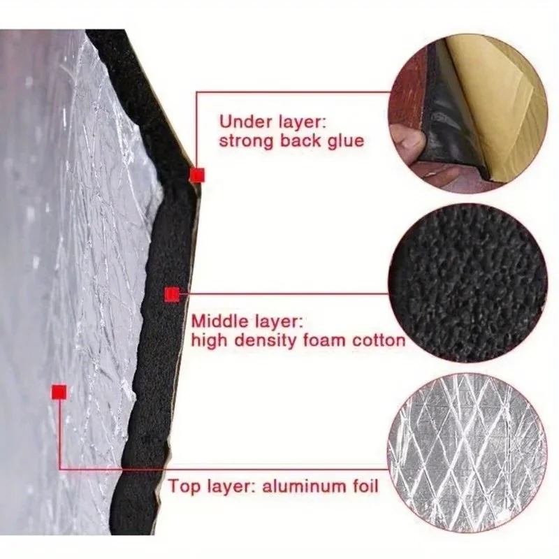 Car Soundproofing Heat Insulation Cotton Roll Self-Adhesive Fireproof Noise Reduction Mat for Roof Doors Floor Engine Hood