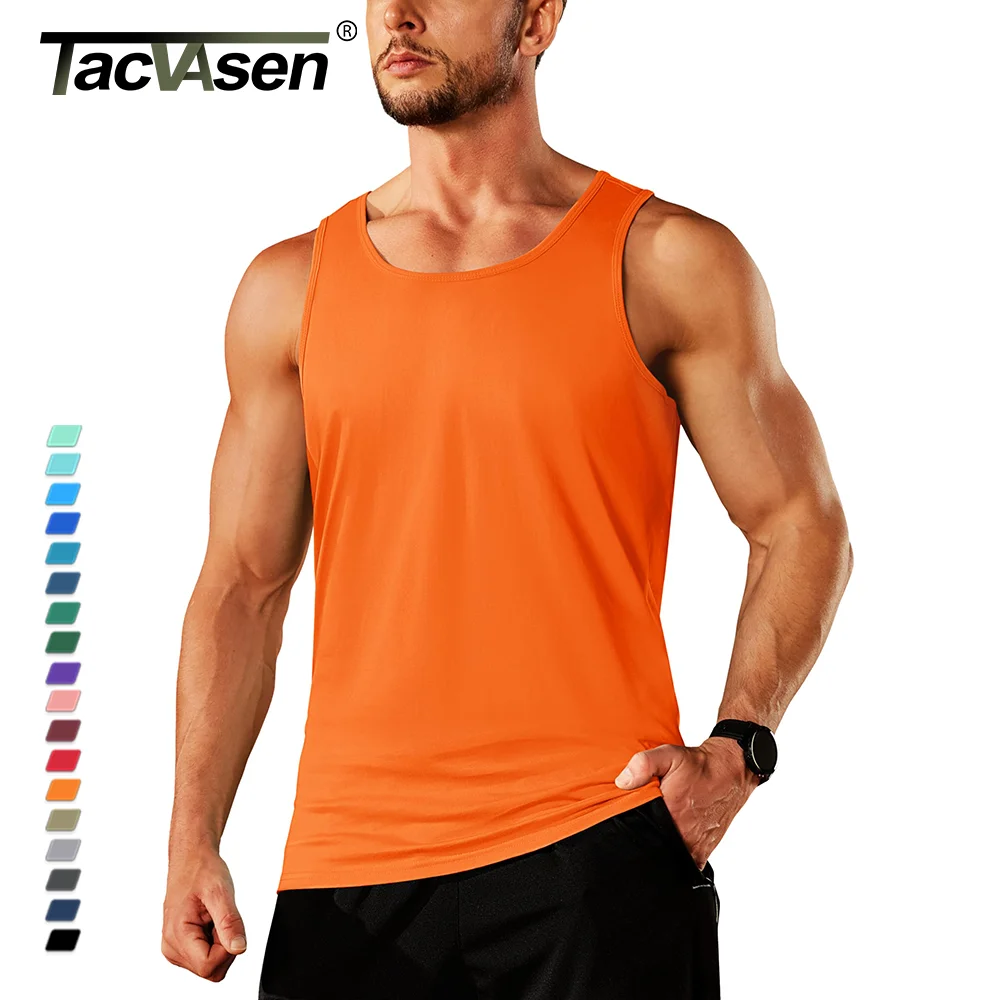 TACVASEN 남성용 고품질 코튼 탱크 탑, 크루 넥 민소매 티셔츠, 체육관 피트니스 운동, 보디 빌딩 스포츠 조끼, 티 언더셔츠