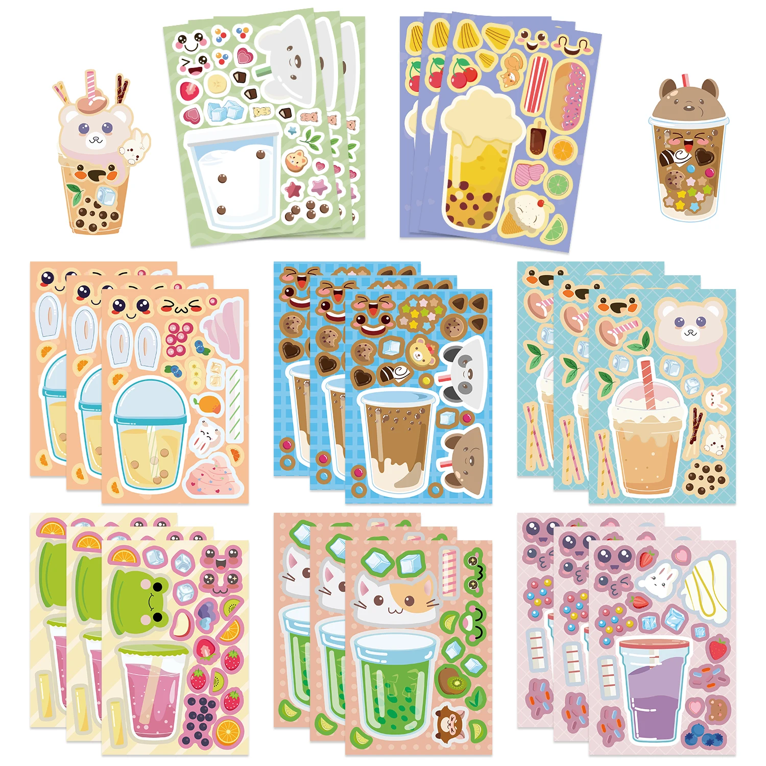 8/16/24 Blatt Bubble Tea Obsttee Puzzle Aufkleber Selbstklebende Vinly Aufkleber für Klassenzimmer Scrapbooking Geburtstag Party Dekor