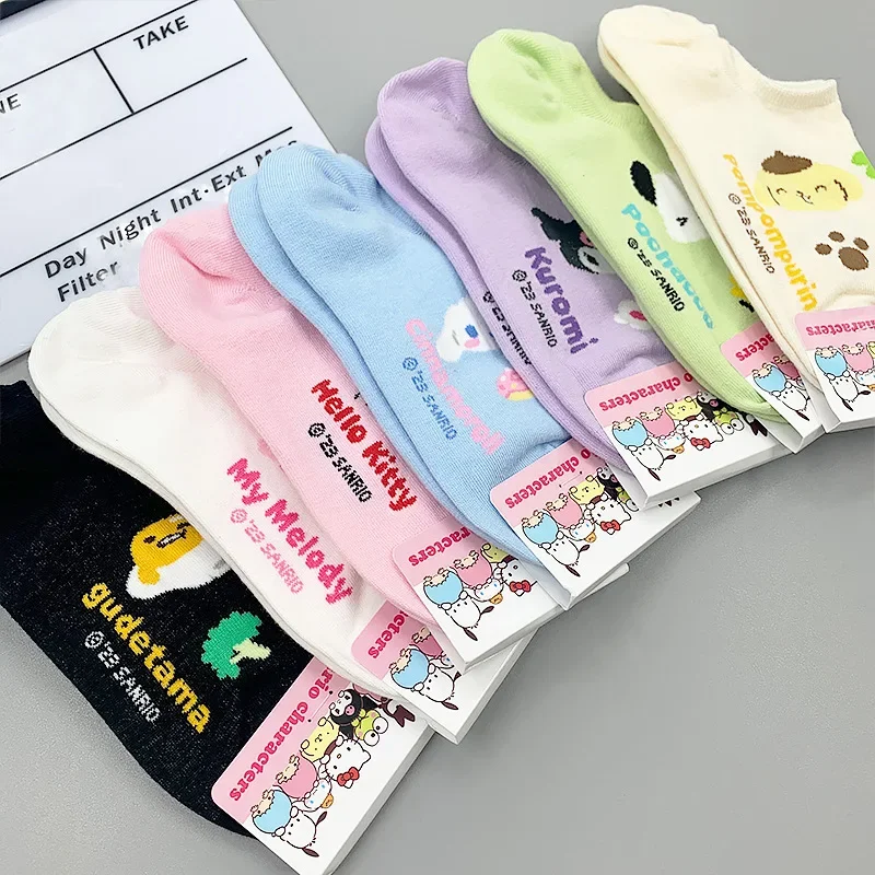 1Pair Anime Sanrio Cotton Boat Socks Hello Kitty Kuromi Melody Cinnamoroll Thin Summer Comfortable Sweat-Absorbing Sock For Girl 3