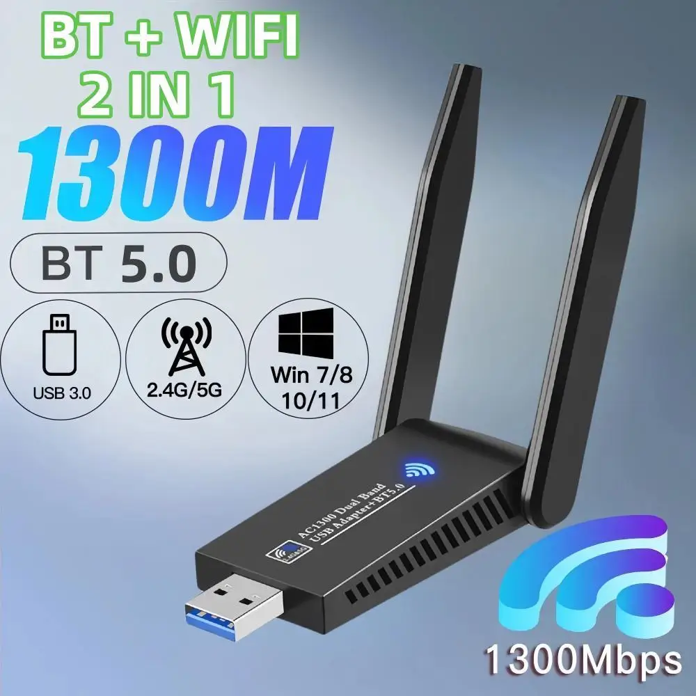 Adaptador Wifi Usb 3.0 para Laptop Dual Band 2.4ghz 5ghz 1300mbps Bluetooth 5.0 Receptor sem Fio para pc Desktop Placa de Rede
