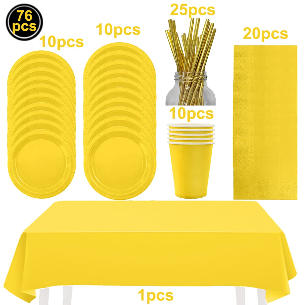Yellow Party Supplies Tableware Set - Paper Plates, Napkins, and Cups