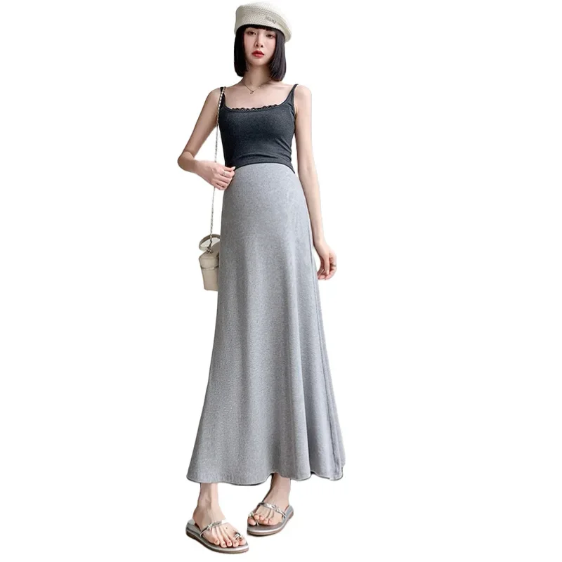 Spring Summer New plus Size Maternity Skirt High Waist Slimming Long Fish Tail Half Body Skirt Versatile No Belly Support
