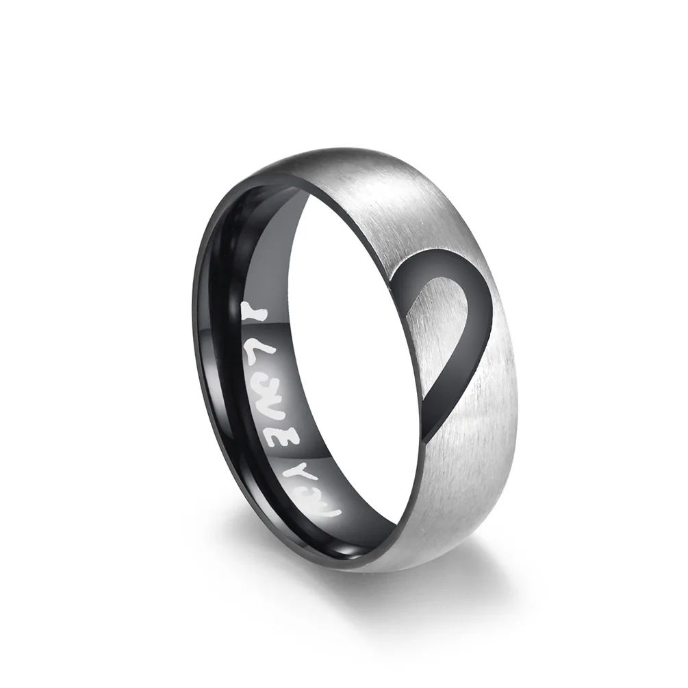 Elegant Rose Gold & Black Heart Promise Rings - Stainless Steel Couples Jewelry