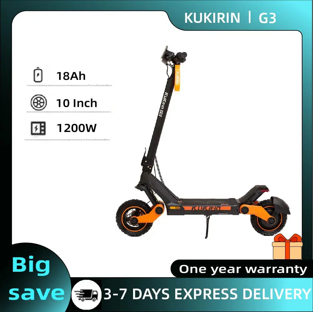 KuKirin G3 Scooter elettrico 1200W Motore posteriore 52V 18Ah 50KM/H Velocità massima Portata 70KM Display tattile Pannello di controllo Sospensione in TPU