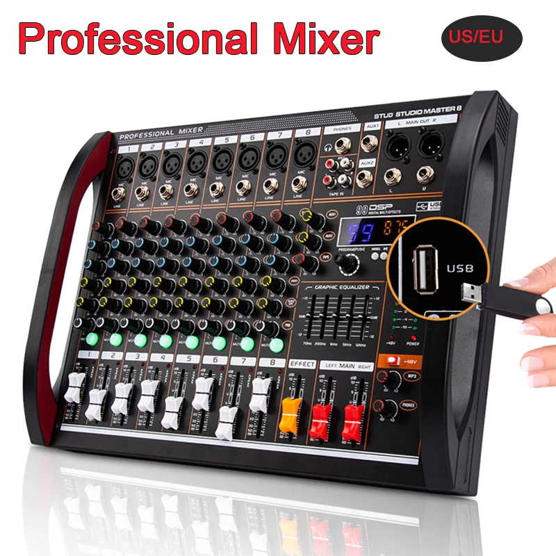 Professional 8 channel Digital Mixer Mixing Console Bluetooth USB
