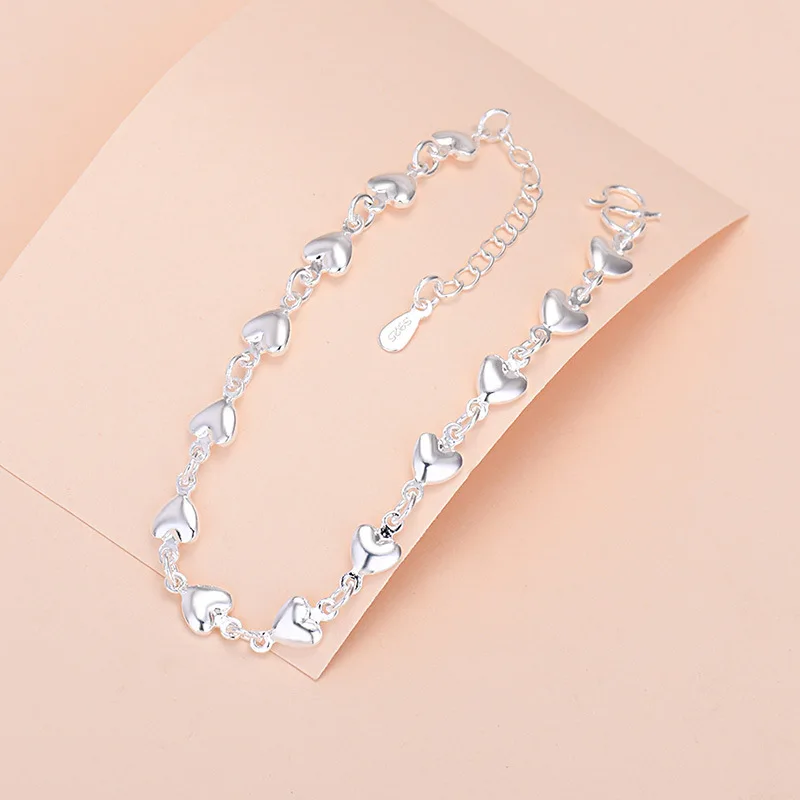 女性のためのスターリングシルバーのブレスレット,小さなハート