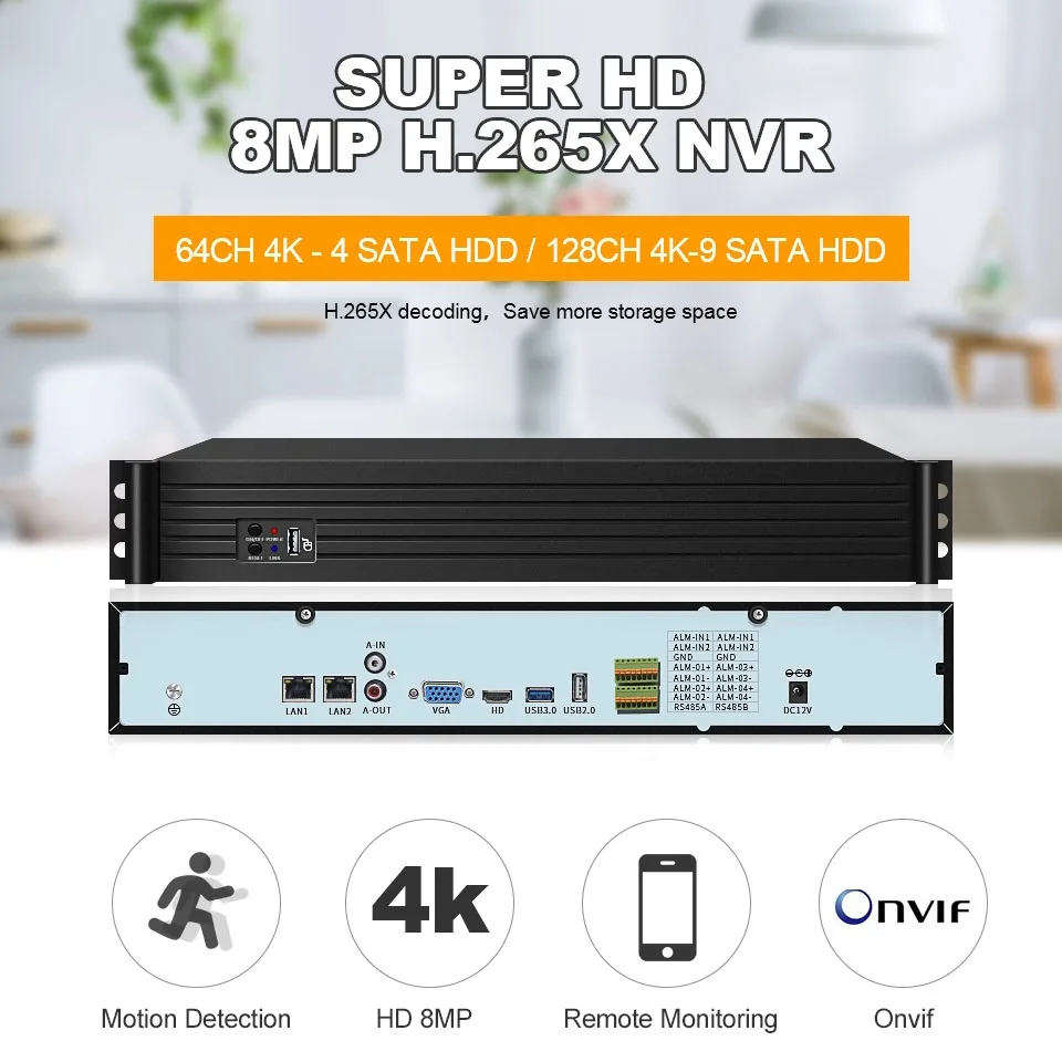

64 channel 4K 8MP 5MP rack mount cctv nvr security system