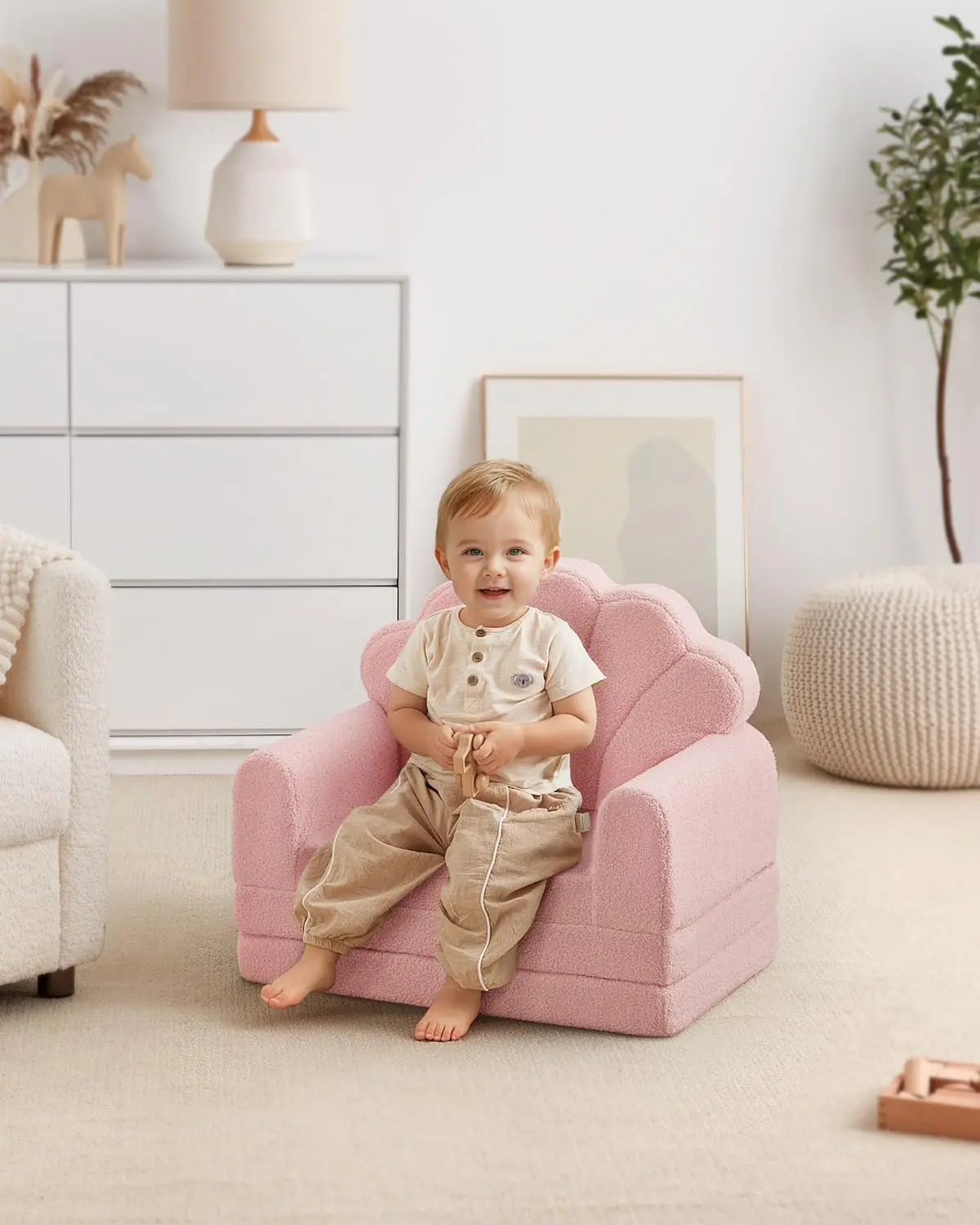 Kids Couch, 2-in-1 Soft Toddler Couch Fold Out, , Pink 6